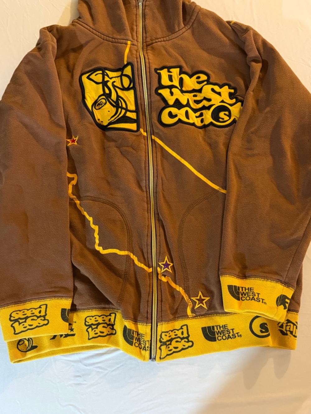 SEEDLESS: pre-owned Brown & Yellow Zip-Up Hoodie - Picture 3 of 10